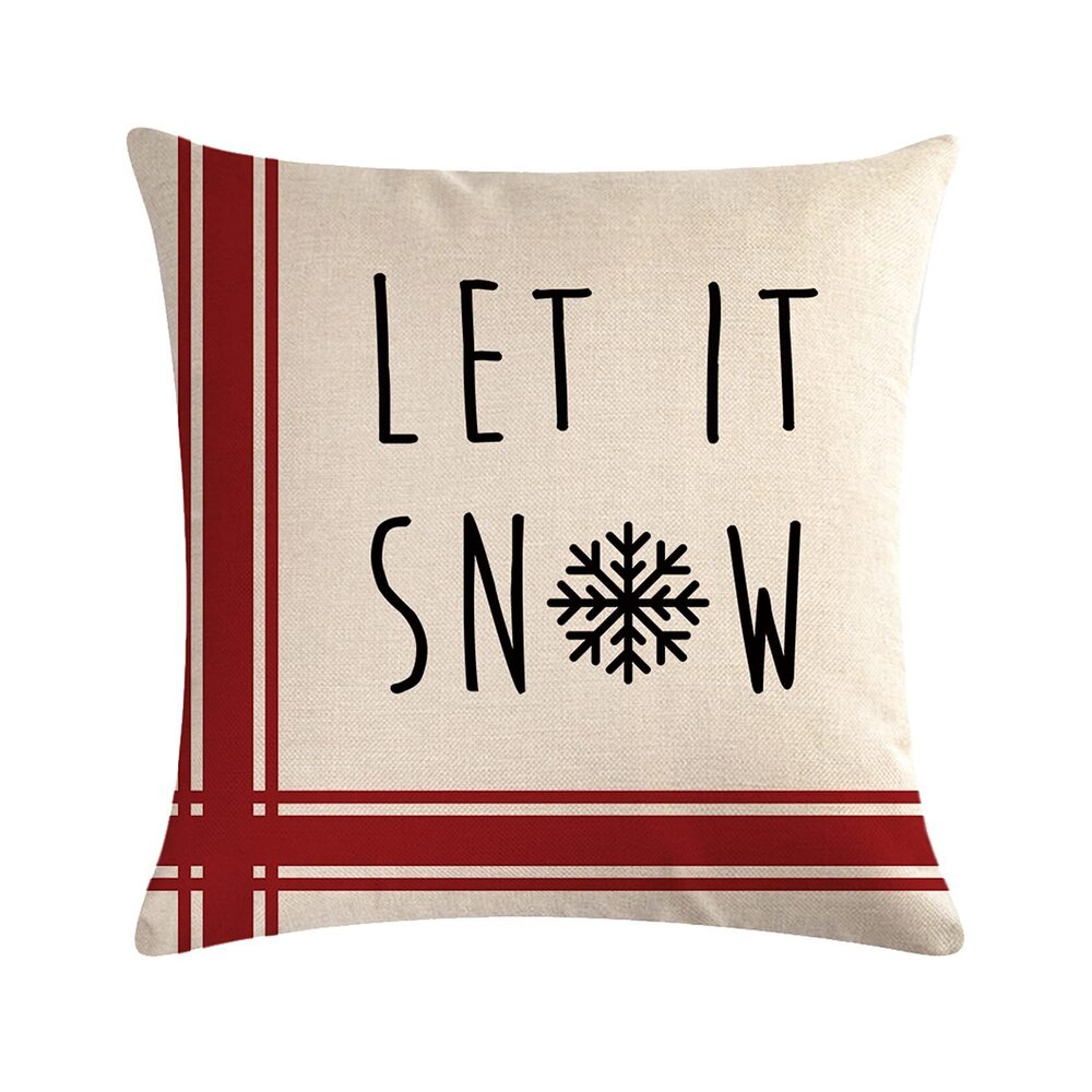 7125 Set of 2 Red Christmas Pillow Covers Let It Snow Cushion Cover - Picture 2 of 7